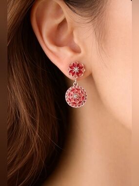 Pink Floral Drop Earrings by Navicia- NIB